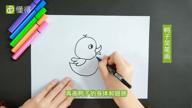 小鸭子简笔画-再画出鸭子的身体和翅膀