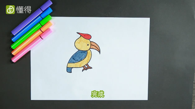 小鸟简笔画-最后画鸟的腿和眼睛并上色