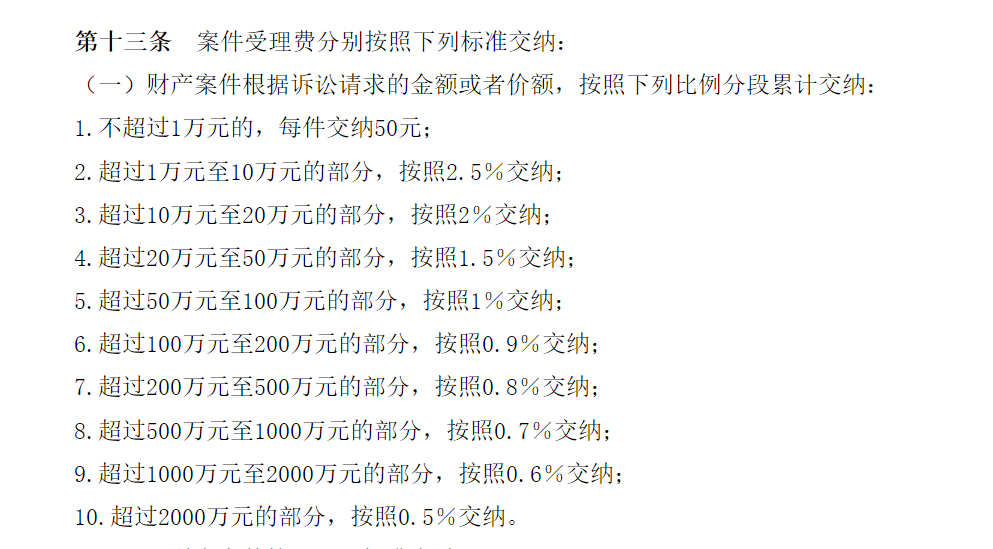 上法庭打官司要多少钱（法院案件受理费收取标准）