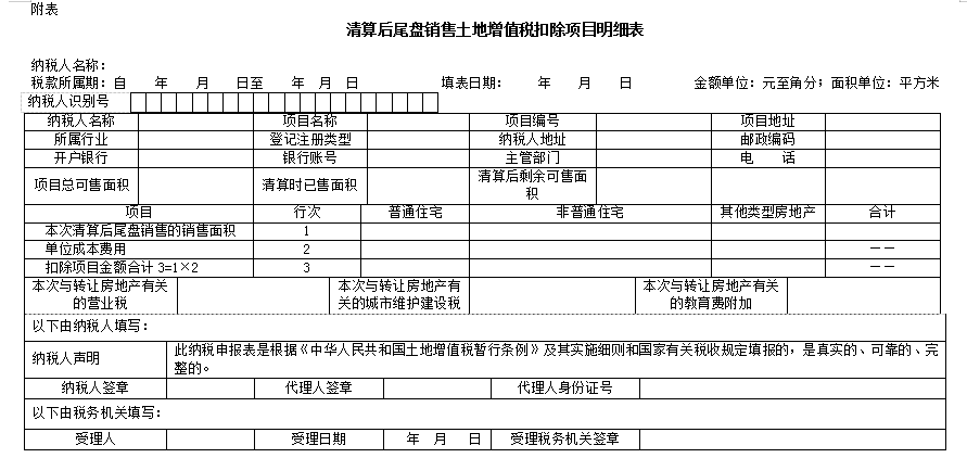 土地增值税申报表模板（土地增值税项目登记表）