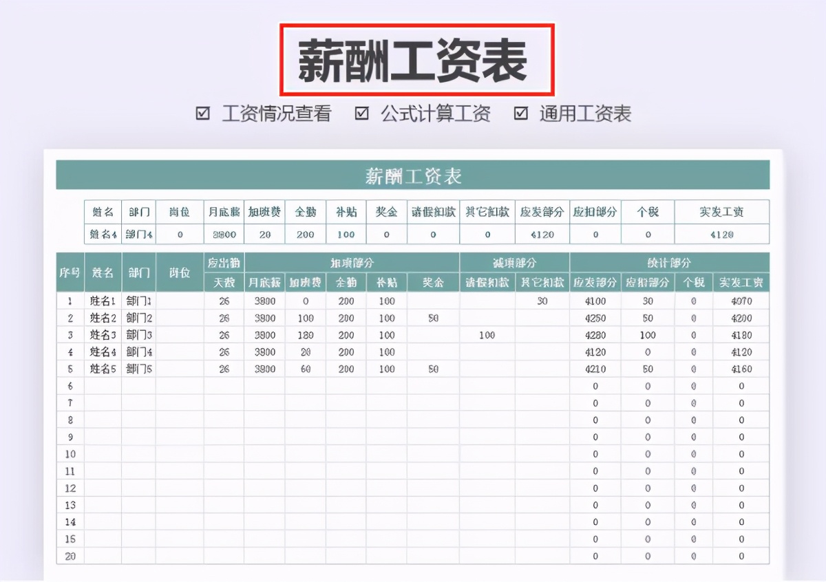 正规工资表格式范本（个人工资表电子版）